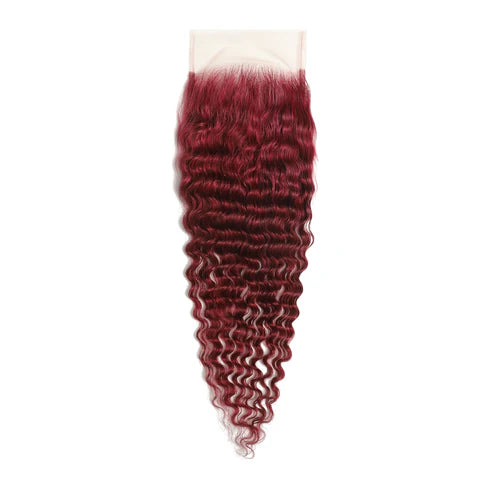 Burgundy 5x5 Transparent Lace Deep Wave Closure