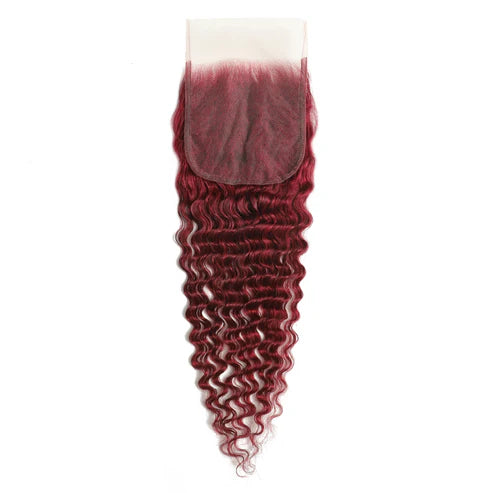 Burgundy 5x5 Transparent Lace Deep Wave Closure