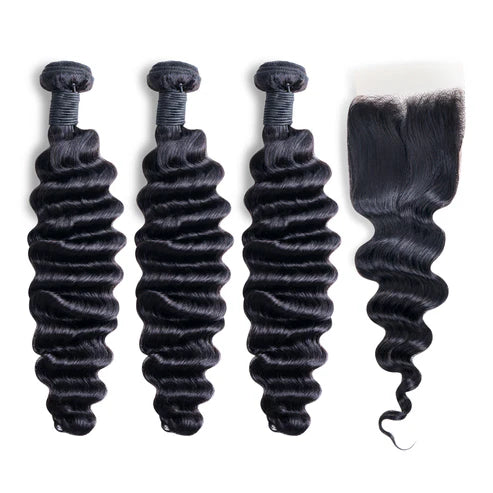 Virgin Loose Deep Wave 3 Bundles With Closure