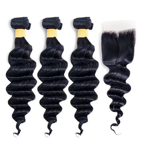 Premium Loose Deep Wave 3 Bundles With Closure