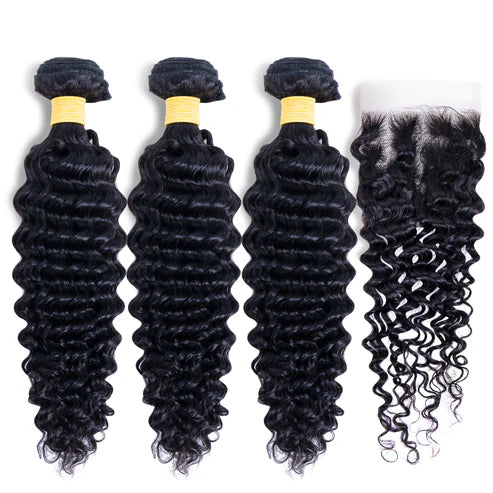 Premium Virgin Deep Wave 3 Bundles With Closure